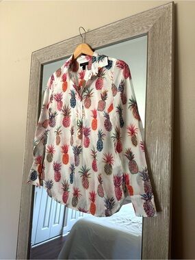 J. Crew White Rainbow Pineapple Button Down Blouse NWT Size 0 XS